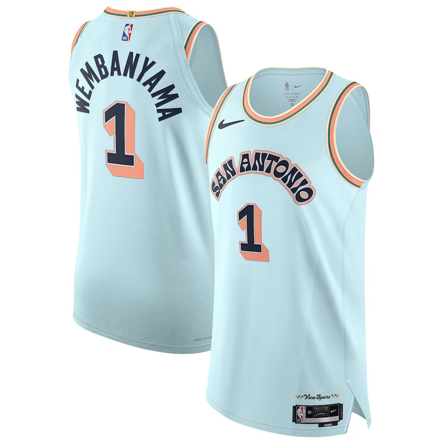 Men San Antonio Spurs #1 Victor Wembanyama Nike Light Blue City Edition 2024-25 Authentic Player NBA Jersey